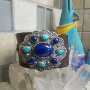 Vtg Sterling OOAK Leather Bracelet